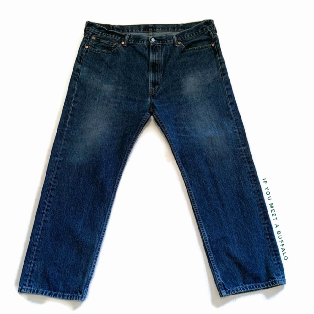Levi’s 505 Men’s 42x30 Regular Fit Straight Leg Dark Stonewash Distressed Jeans